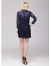 Navy Blue Lace Chiffon Fancy Crystal Brooch Mother Dress
